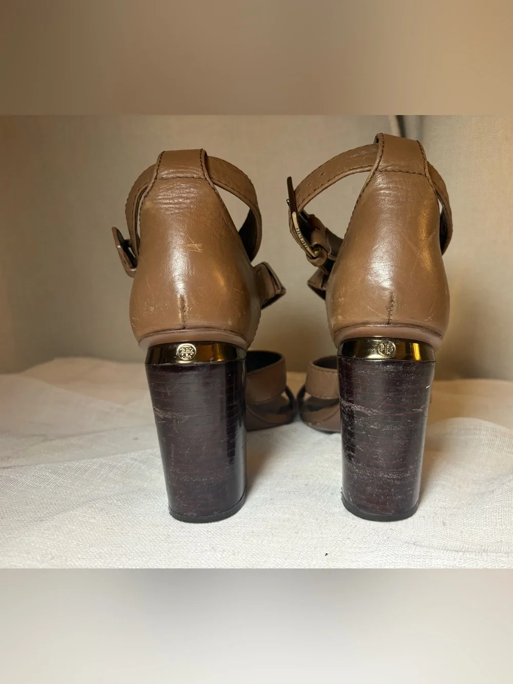Tory Burch Brown Leather Block Heel Sandals Minimalist Luxury Size 6M